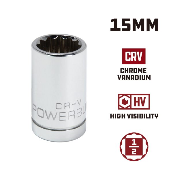 1 2 Inch Drive x 15 MM 12 Point Shallow Socket Cheap - Image 2